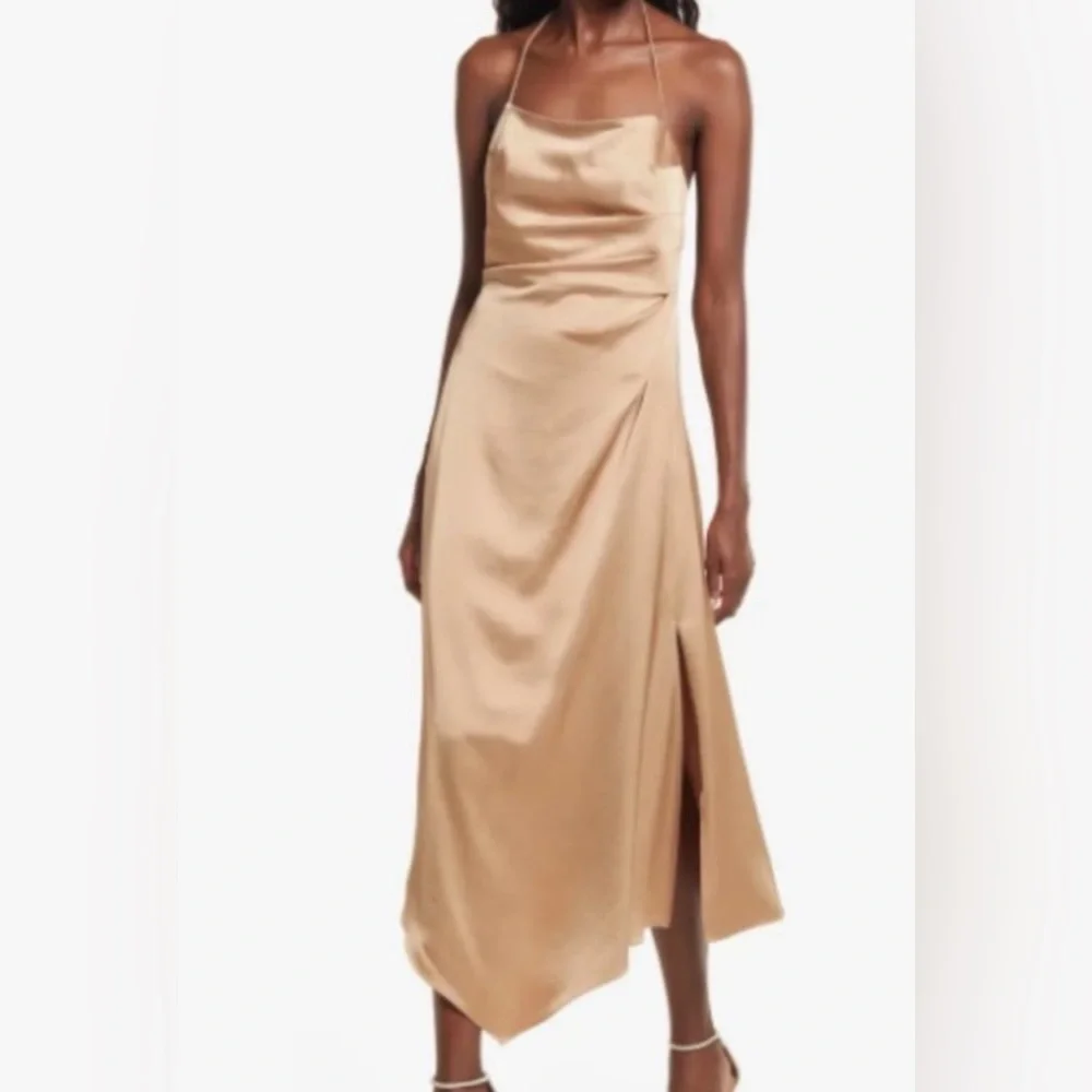 SIGNIFICANT OTHER Cocktail Midi Dress High Low Hem Gold Champage US 10/Medium